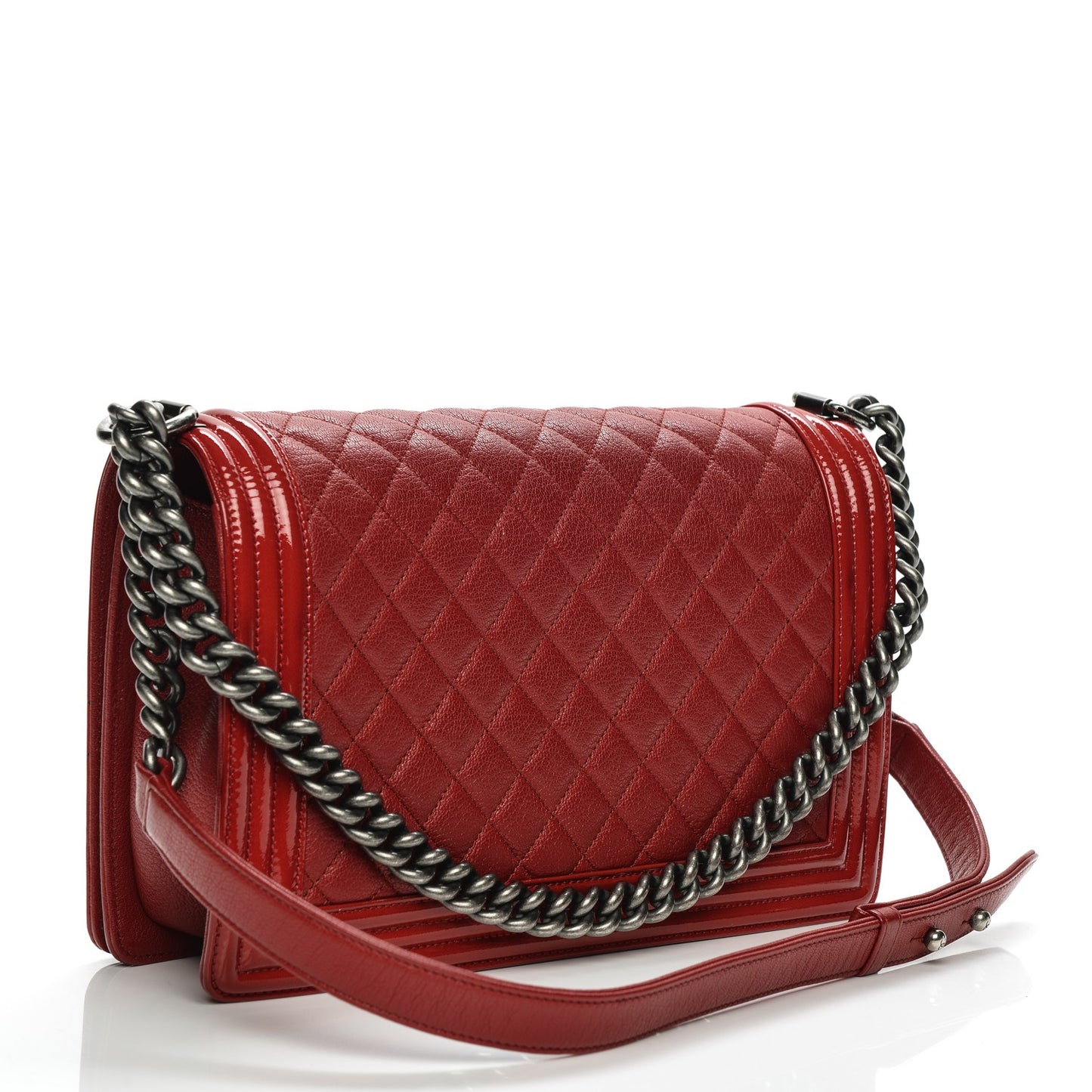 Patent Goatskin Quilted New Medium Boy Flap Red