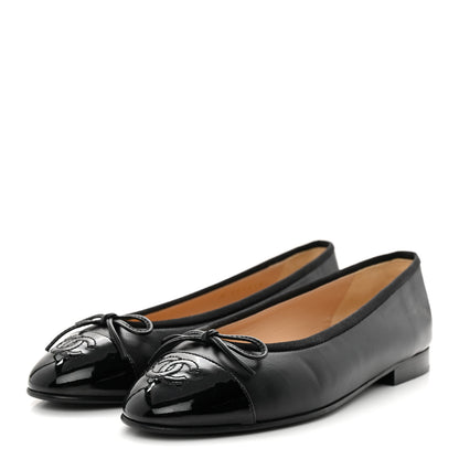 Chanel Lambskin Patent Cap Toe Ballerina Flats 37.5 Black 4 of 14