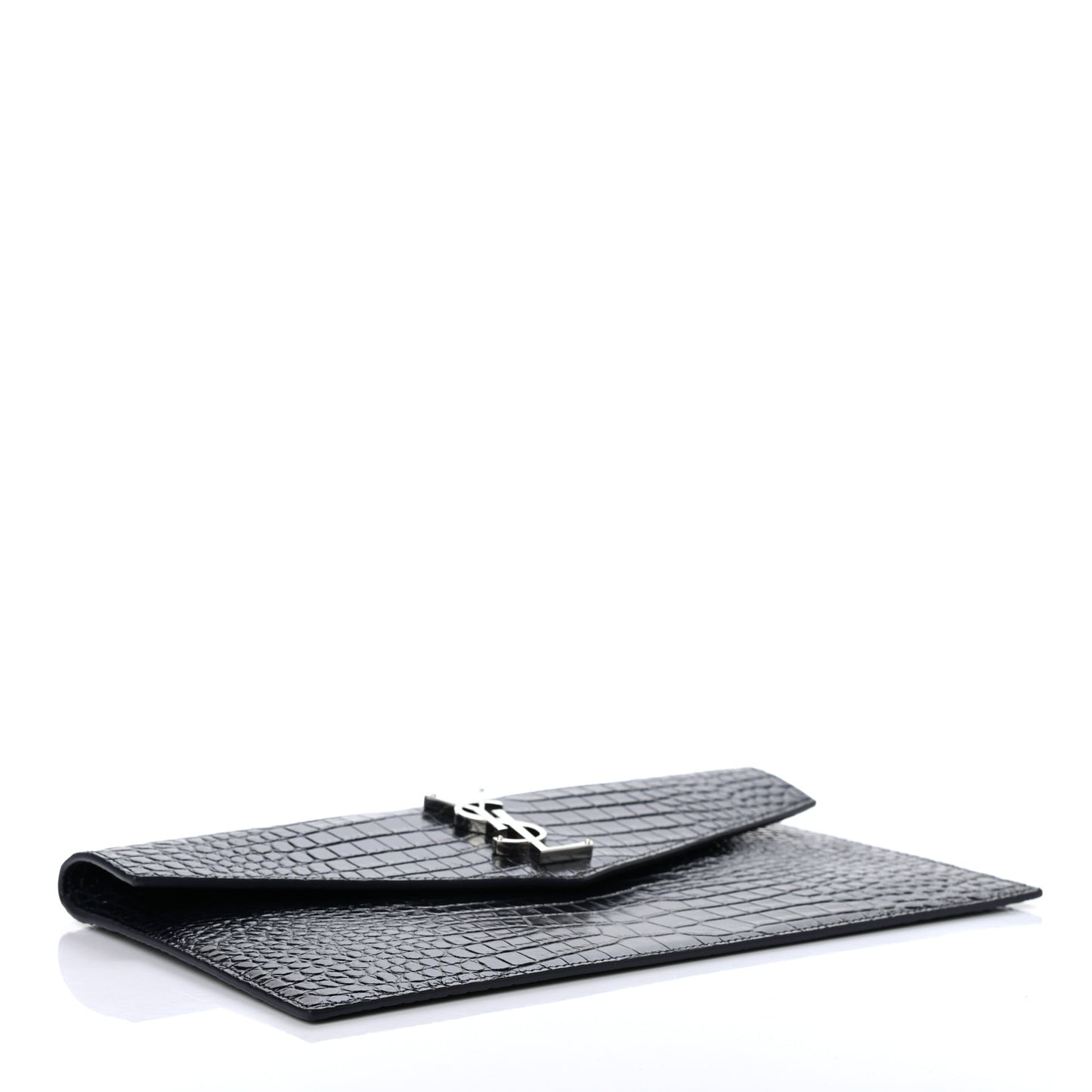 Calfskin Crocodile Embossed Uptown Monogram Clutch Deep Marine