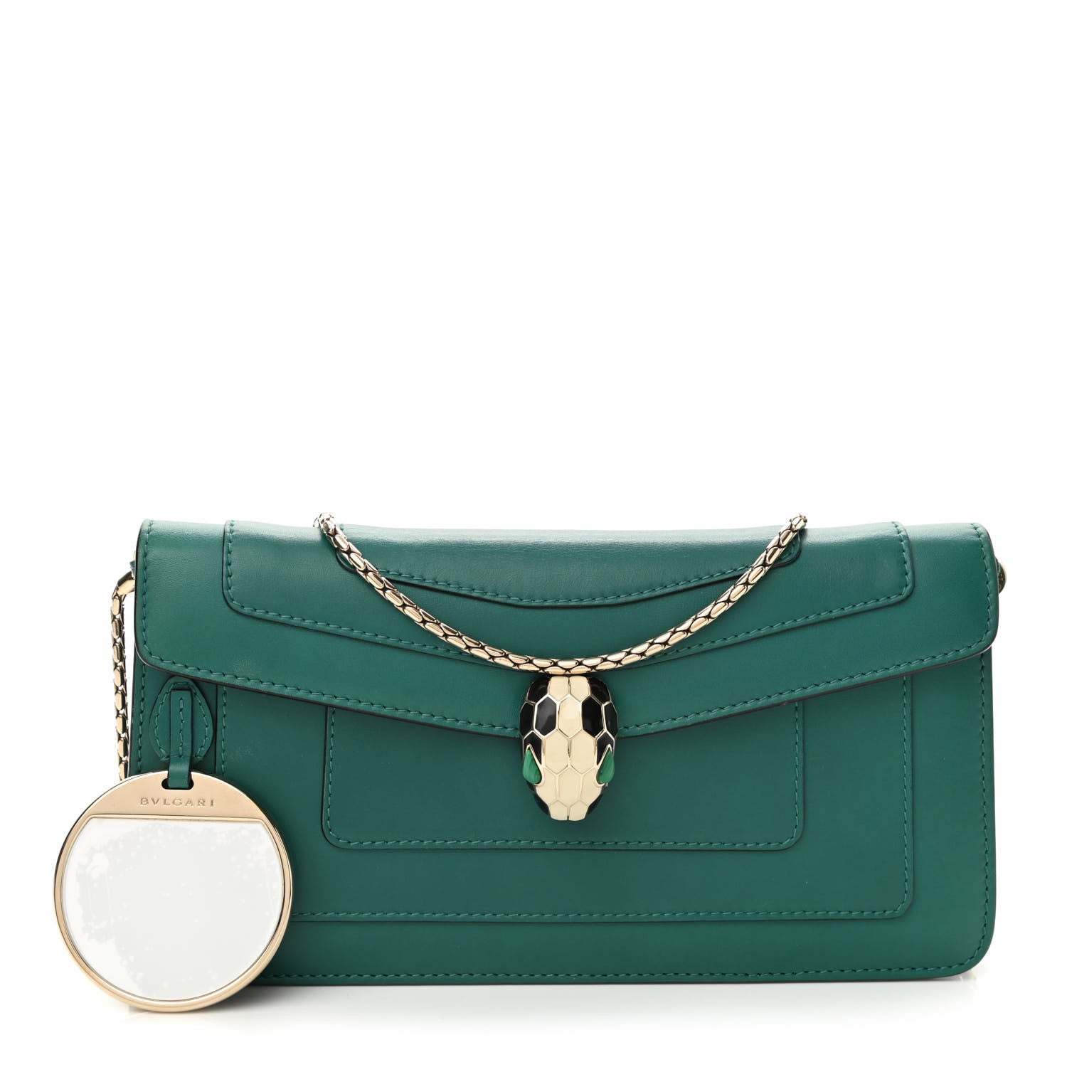 Bulgari Calfskin Serpenti Forever Flap Clutch Emerald Green 1 of 9