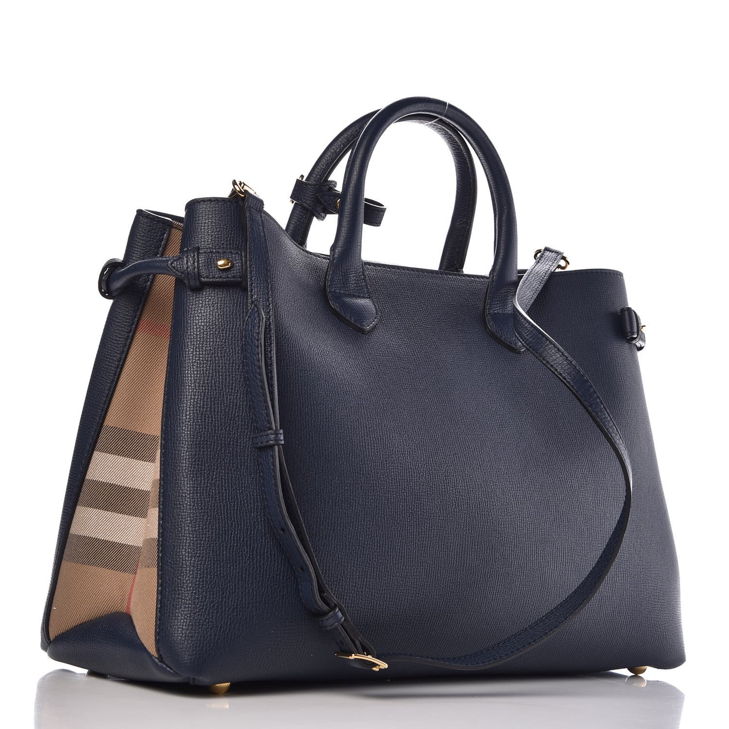 Grainy Calfskin House Check Large Banner Tote Midnight Blue