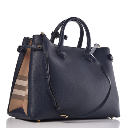 Burberry Grainy Calfskin House Check Large Banner Tote Midnight Blue 4 of 15