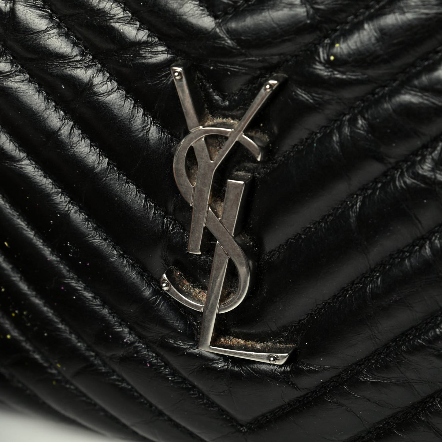 Cracked Shiny Calfskin Matelasse Monogram Lou Camera Bag Black