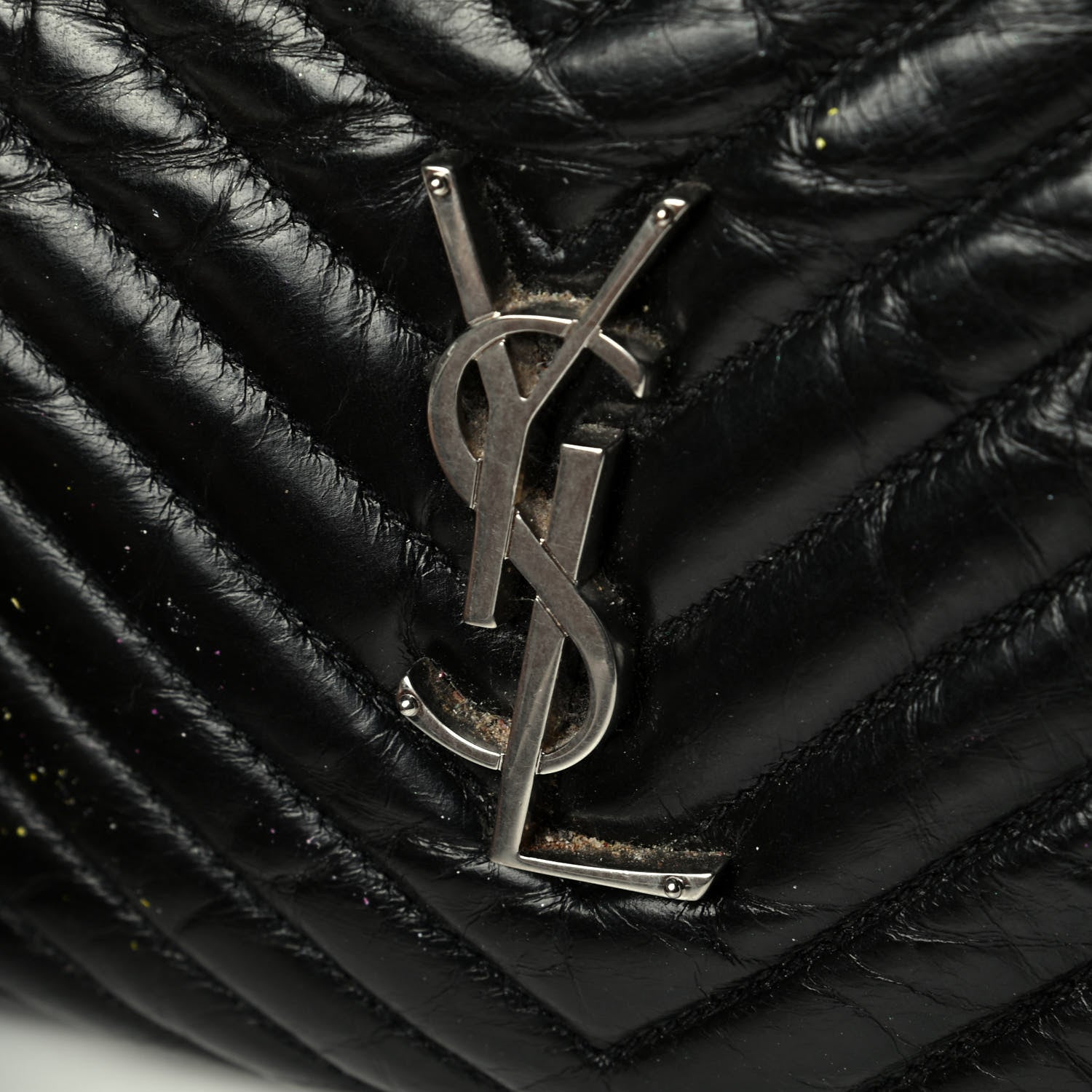 Saint Laurent Cracked Shiny Calfskin Matelasse Monogram Lou Camera Bag Black 8 of 9