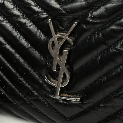 Saint Laurent Cracked Shiny Calfskin Matelasse Monogram Lou Camera Bag Black 8 of 9