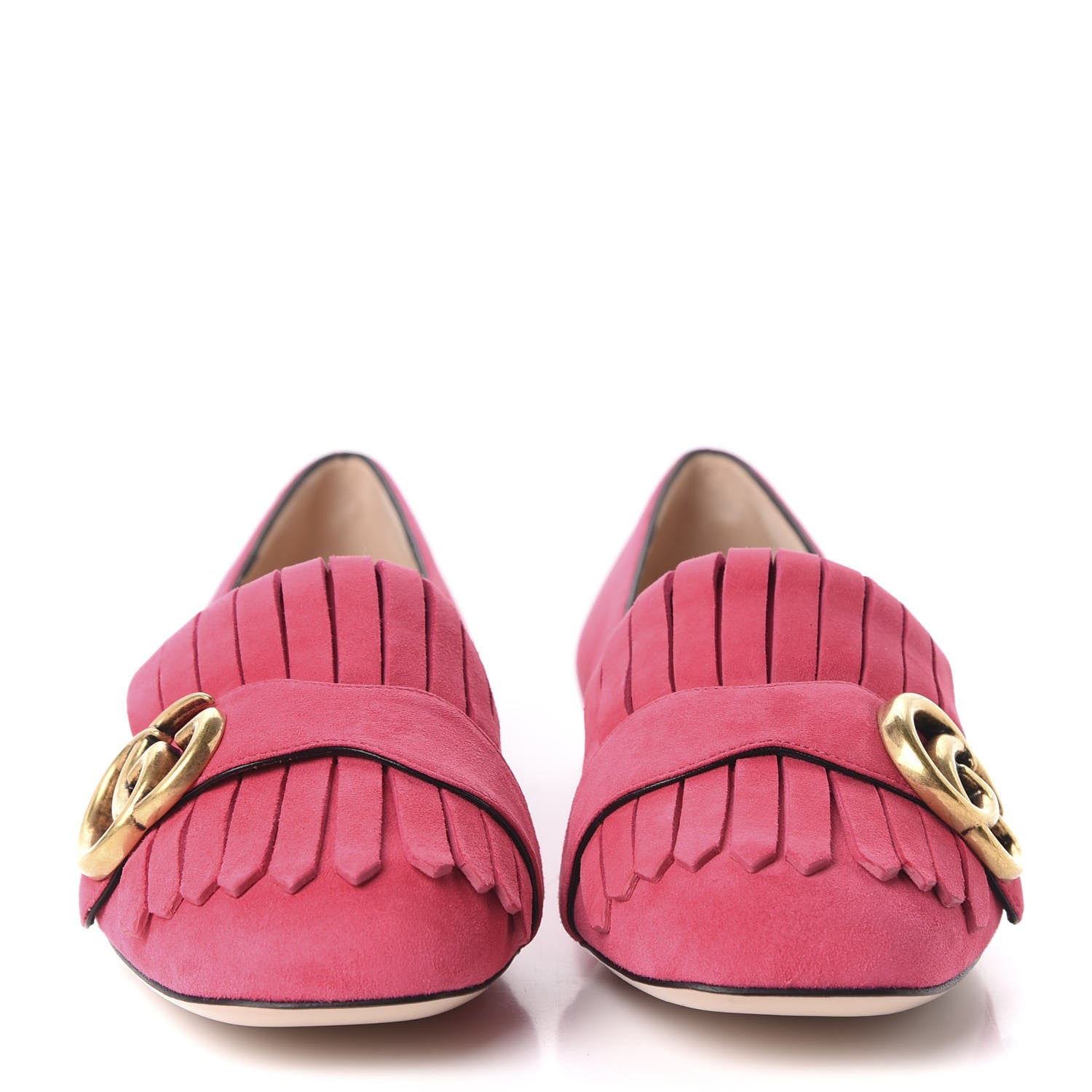 Gucci Kid Scamosciato GG Marmont Fringe Flats 36 Hot Pink 2 of 9