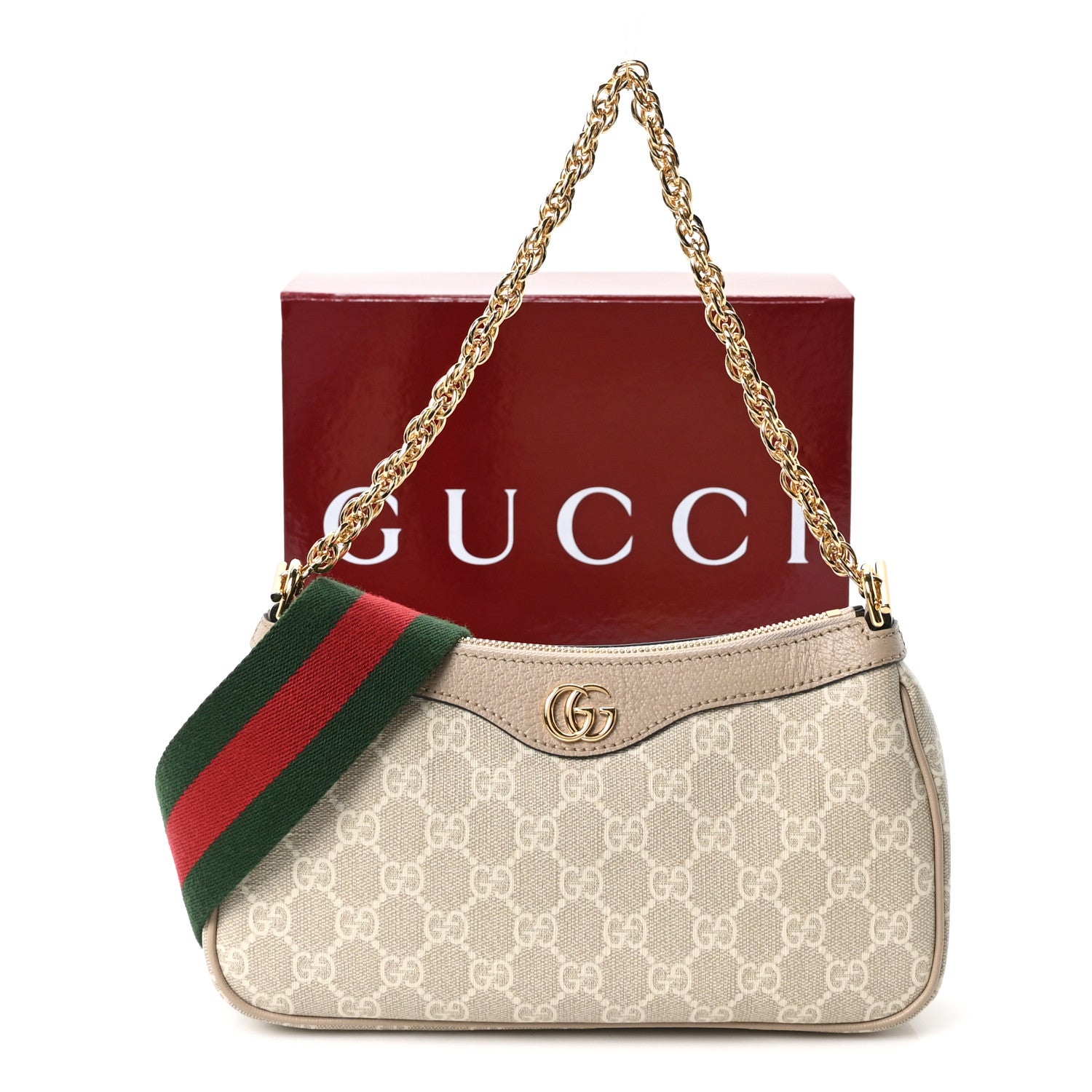 Gucci GG Supreme Monogram Textured Dollar Calfskin Web Small Ophidia GG Handbag Beige Mystic White Oatmeal 10 of 10