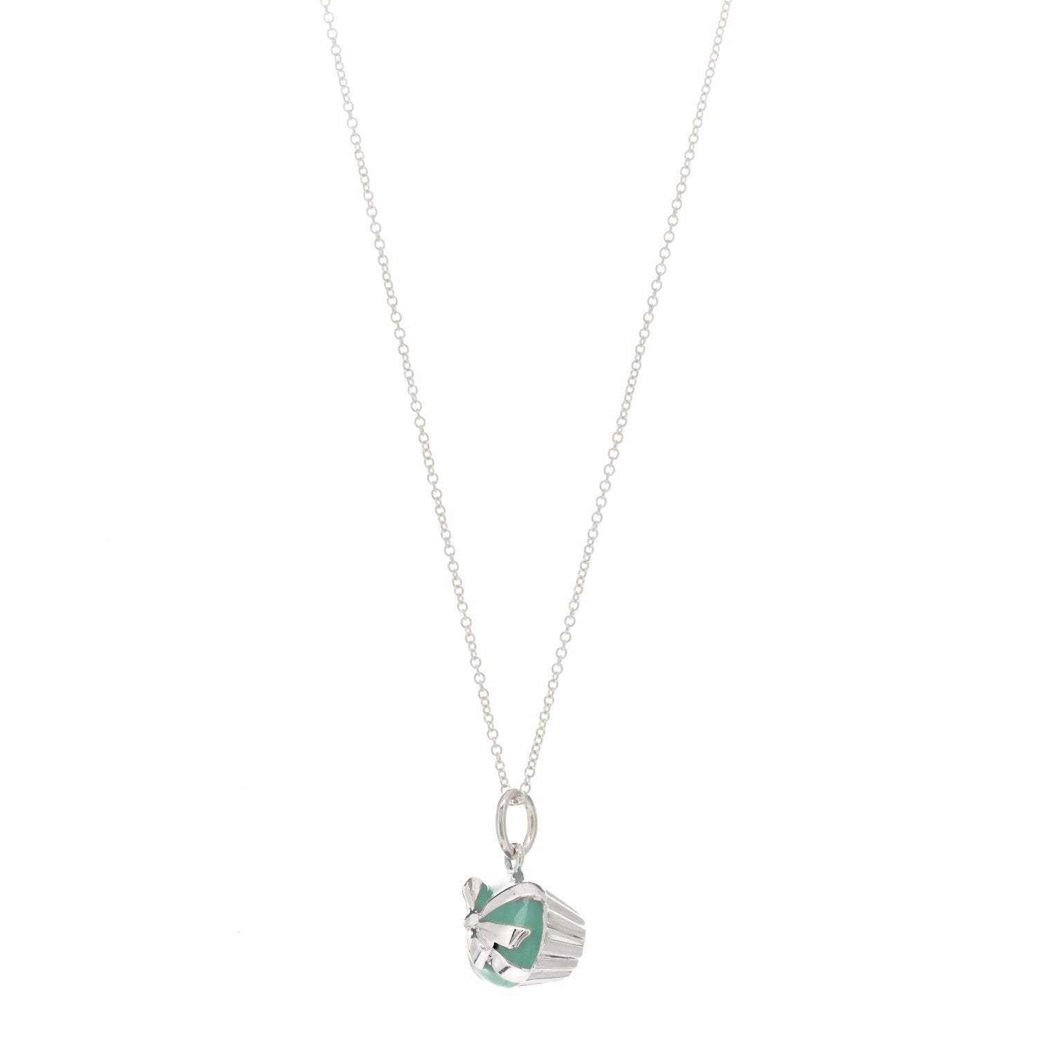 Tiffany Sterling Silver Enamel Gift Box Cupcake Charm Necklace Blue 1 of 4