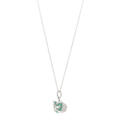 Tiffany Sterling Silver Enamel Gift Box Cupcake Charm Necklace Blue 1 of 4