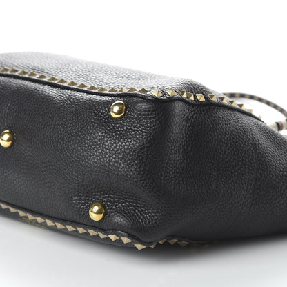 Valentino Garavani Pebbled Calfskin Beaded Medium Rockstud Tote Black 7 of 9