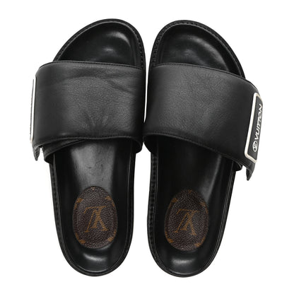 Louis Vuitton Calfskin Womens Pool Pillow Sunset Mules 37.5 Black 2 of 9