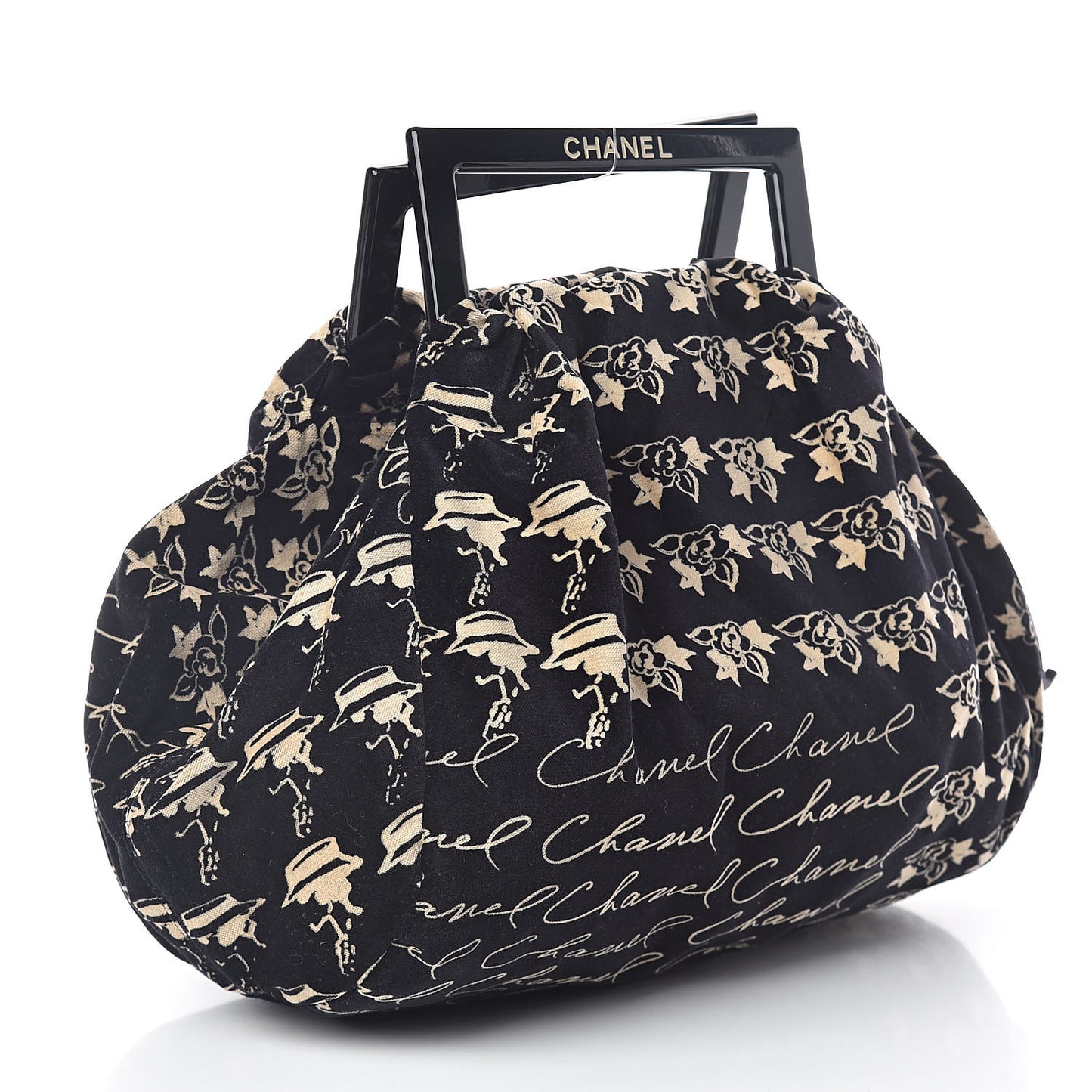 Velvet Camellia Flower Print Tote Black
