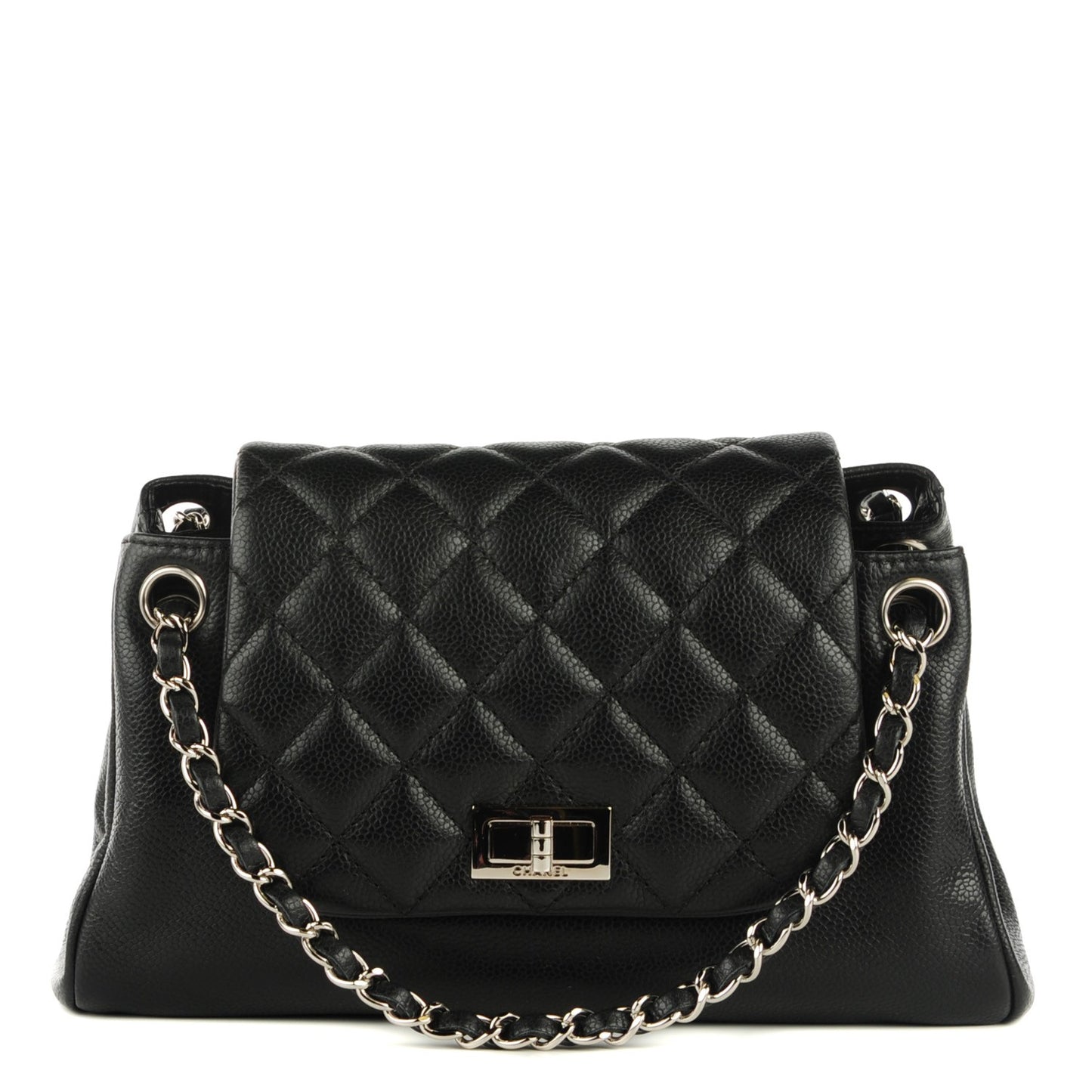 Caviar Quilted Accordion Mademoiselle Flap Black
