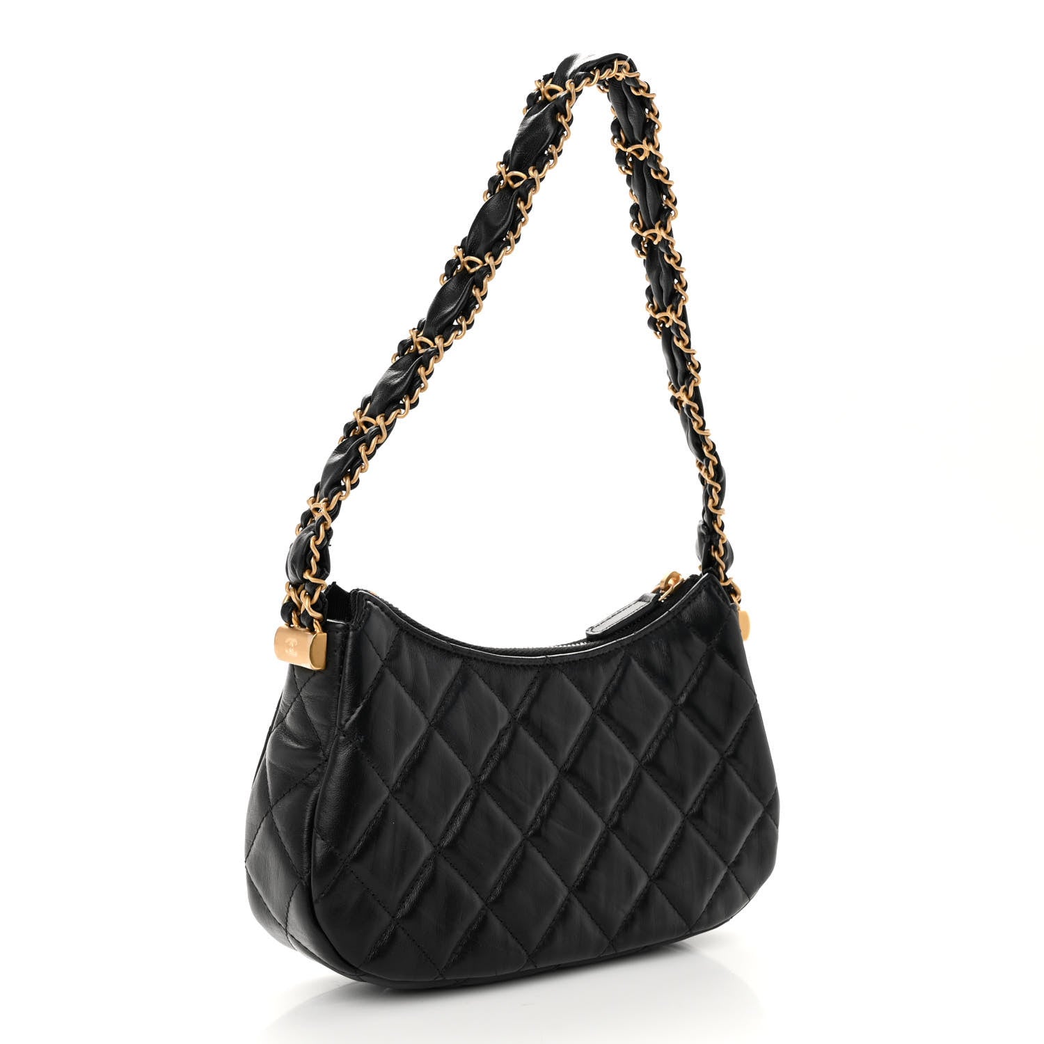 Chanel Crumpled Calfskin Quilted Braided CC Small Hobo Black 3 of 10