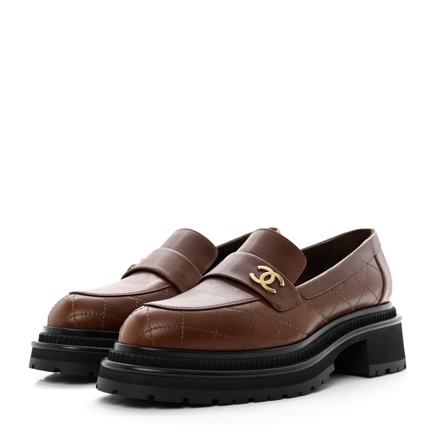Chanel Calfskin Quilted CC Mocassin Loafers 41 Brown 3 of 8