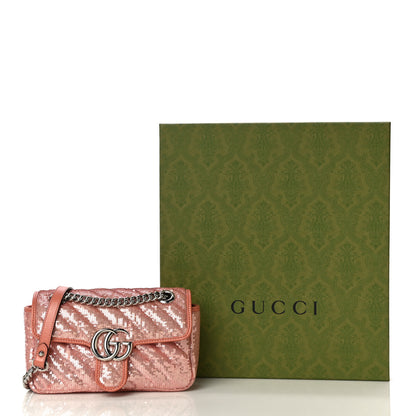 Gucci Sequin Matelasse Diagonal Mini GG Marmont Shoulder Bag Antique Rose Rosa Pale Pink 11 of 11