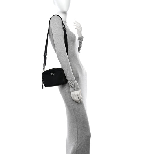 Re-Nylon Saffiano Travel Brique Crossbody Bag Black