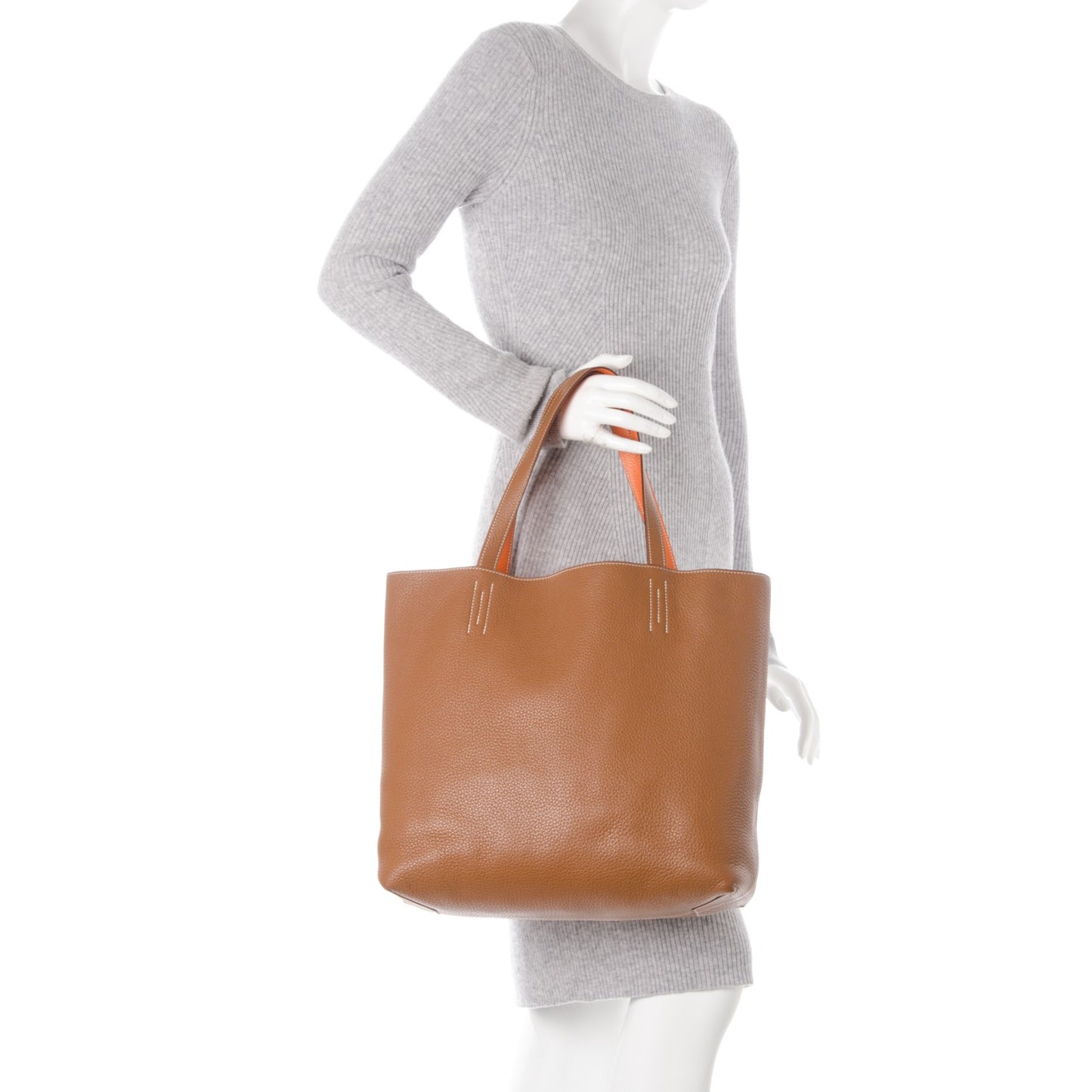 Taurillon Clemence Double Sens 45 Reversible Tote Orange Gold