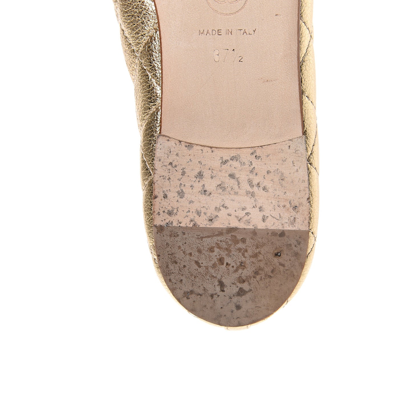 Metallic Lambskin Quilted Cap Toe Ballerina Flats 37.5 Gold