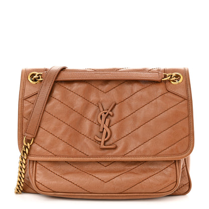 Saint Laurent Crinkled Calfskin Matelasse Monogram Medium Niki Chain Satchel Caramel 1 of 11
