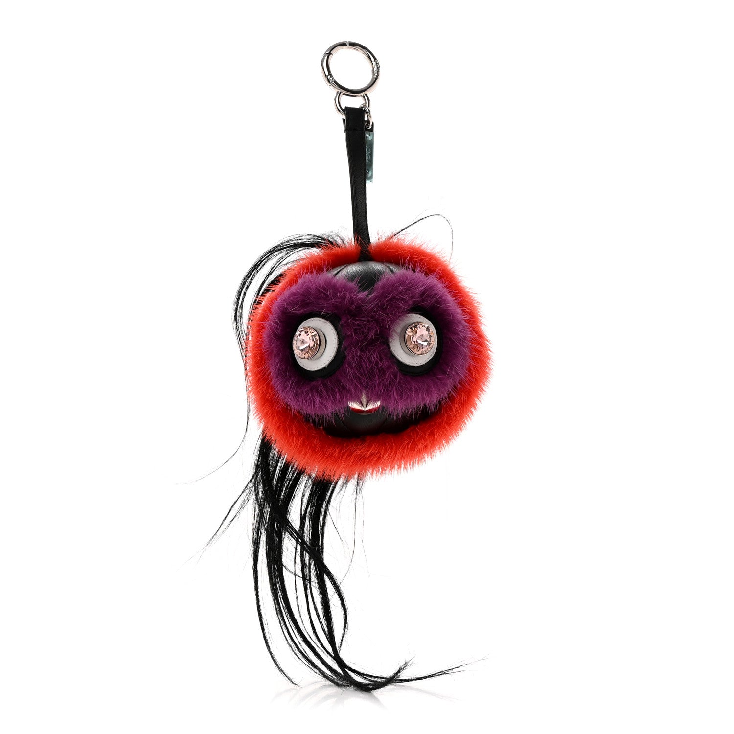 Fendi Fox Mink Rabbit Fur Kooky Monster Bag Bug Charm Tangerine Black 1 of 6