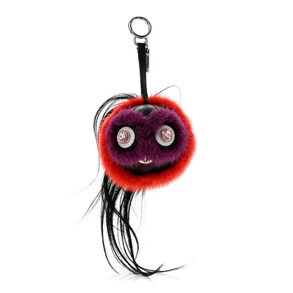 Fendi Fox Mink Rabbit Fur Kooky Monster Bag Bug Charm Tangerine Black 1 of 6