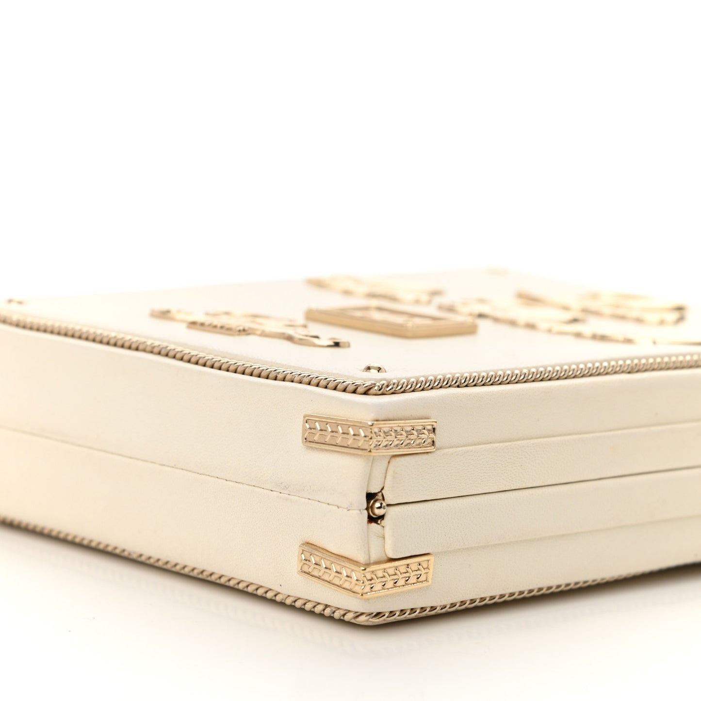 Lambskin Room Card Minaudiere Evening Bag White Gold