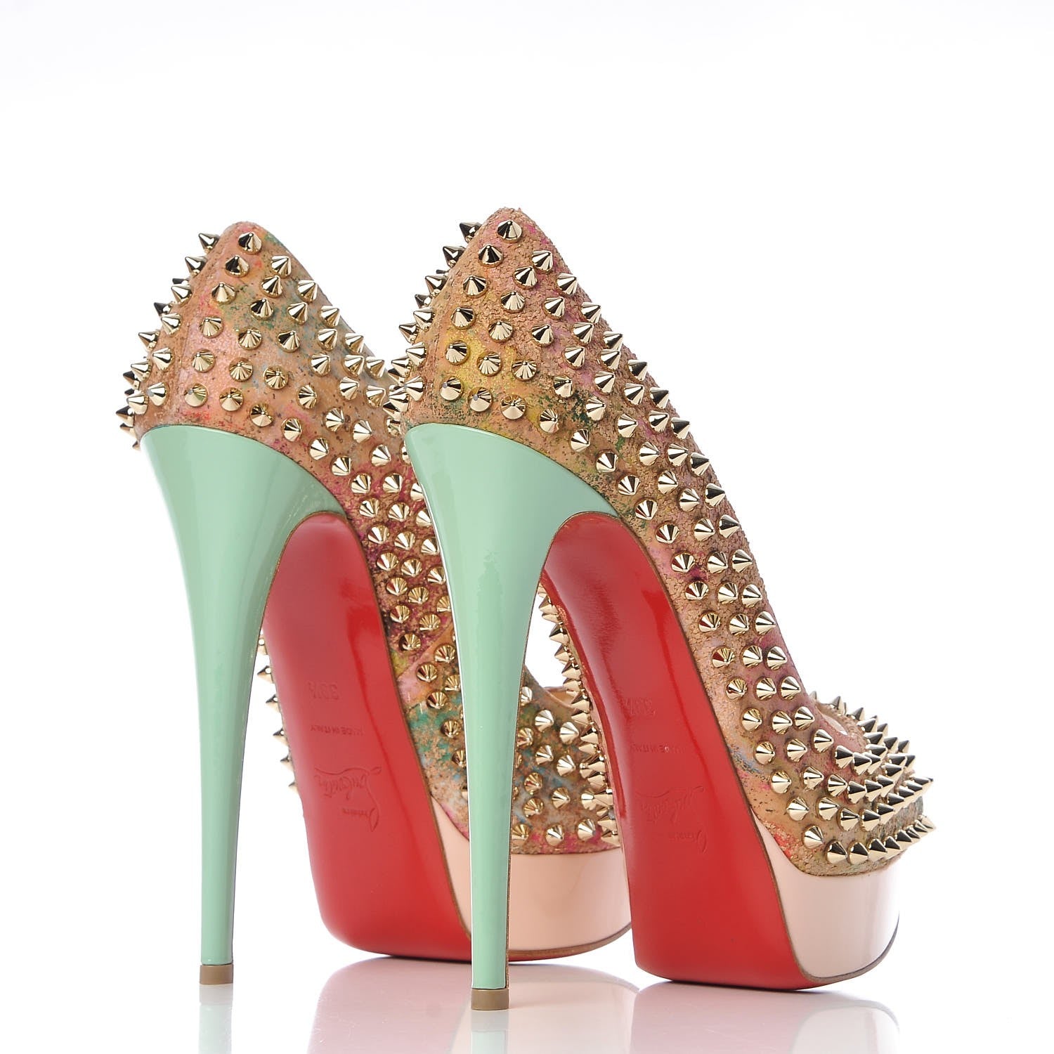 Christian Louboutin Cork Patent Bloom Print Lady Peep Spikes 150 Pumps 39.5 Multicolor 4 of 9