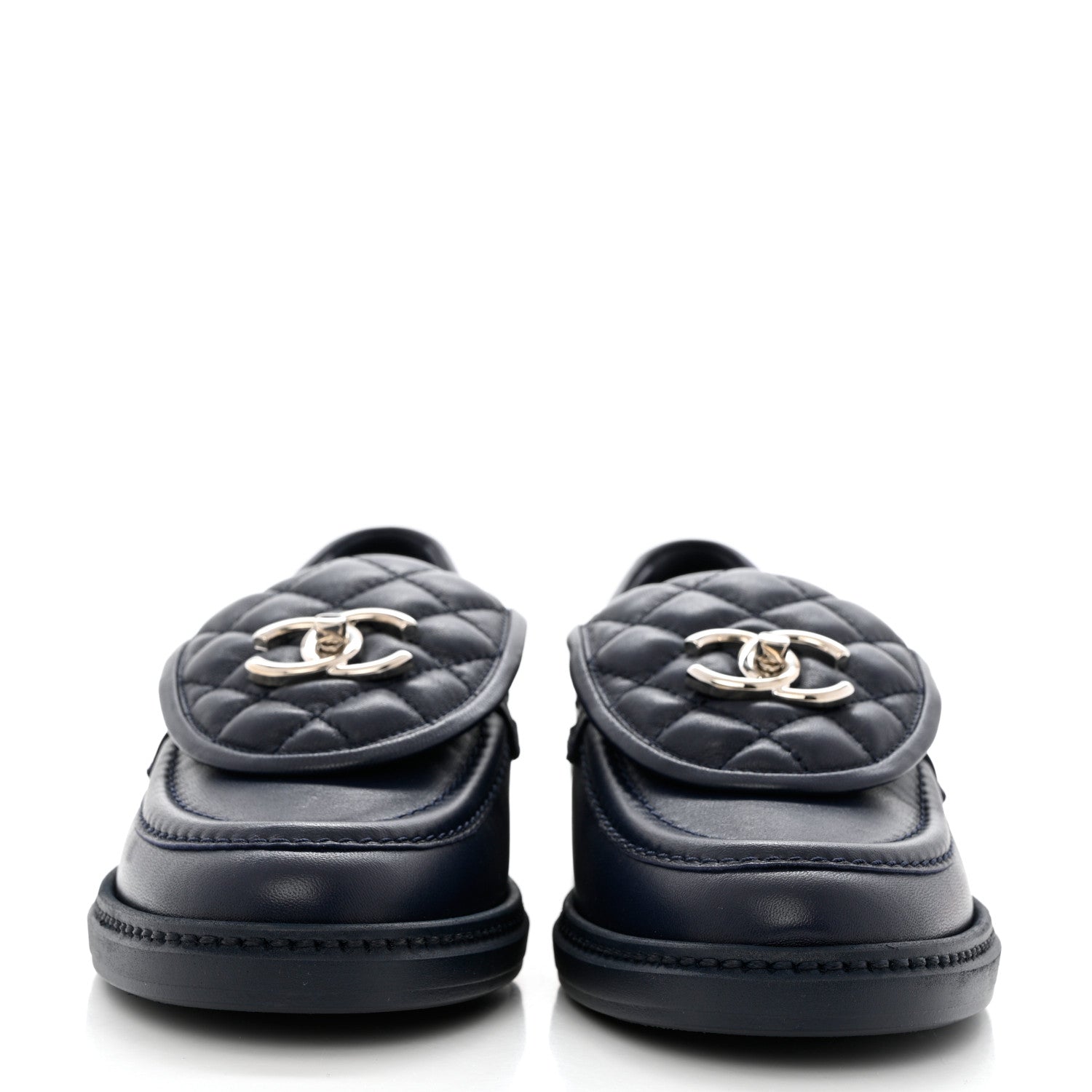 Chanel Lambskin Quilted CC Turnlock Loafers 37 Navy 2 of 10