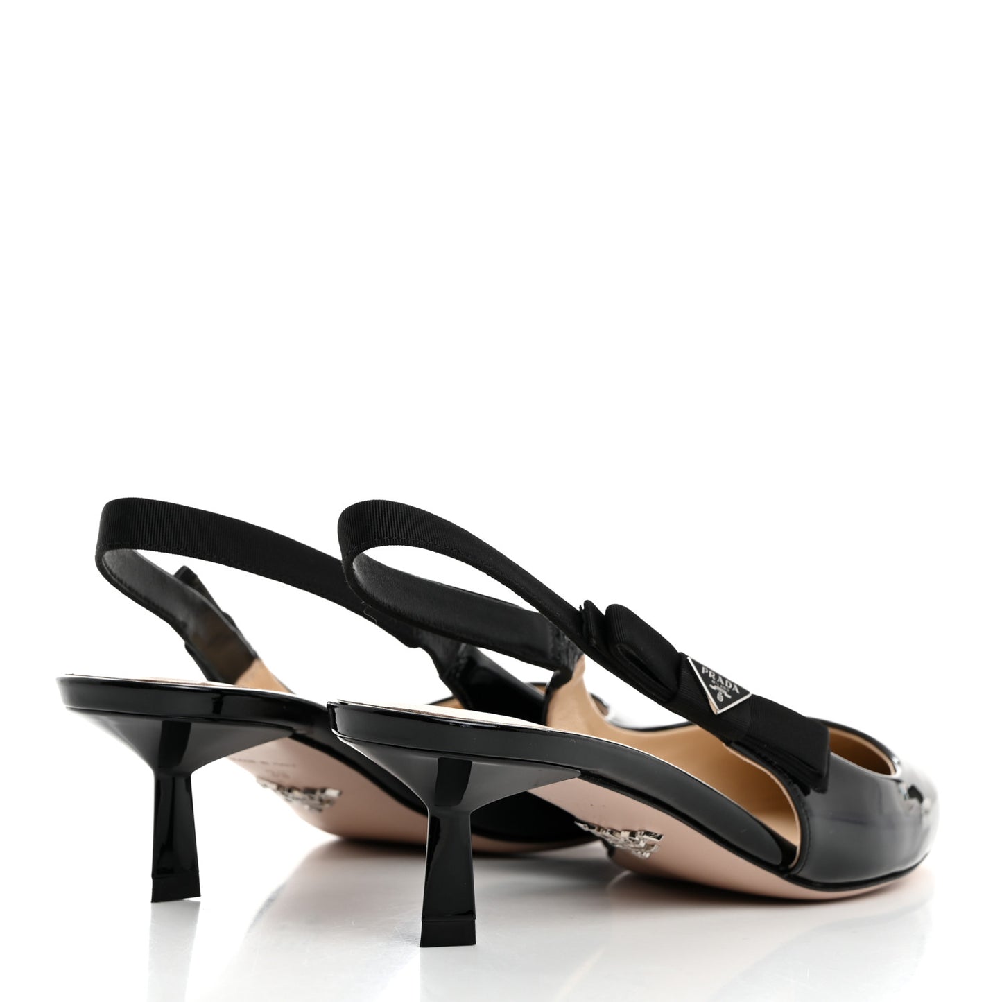 Vernice Metal Triangle Logo Pointed Toe 55mm Slingback Pumps 39 Black
