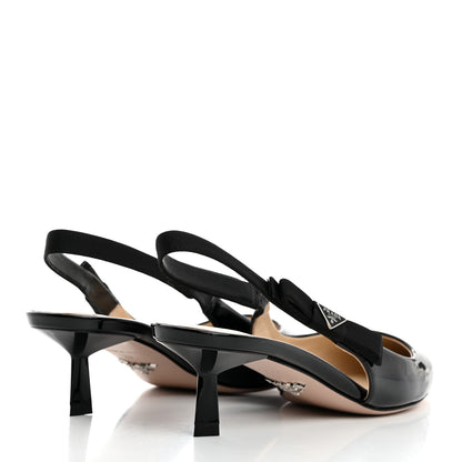 Prada Vernice Metal Triangle Logo Pointed Toe 55mm Slingback Pumps 39 Black 4 of 8