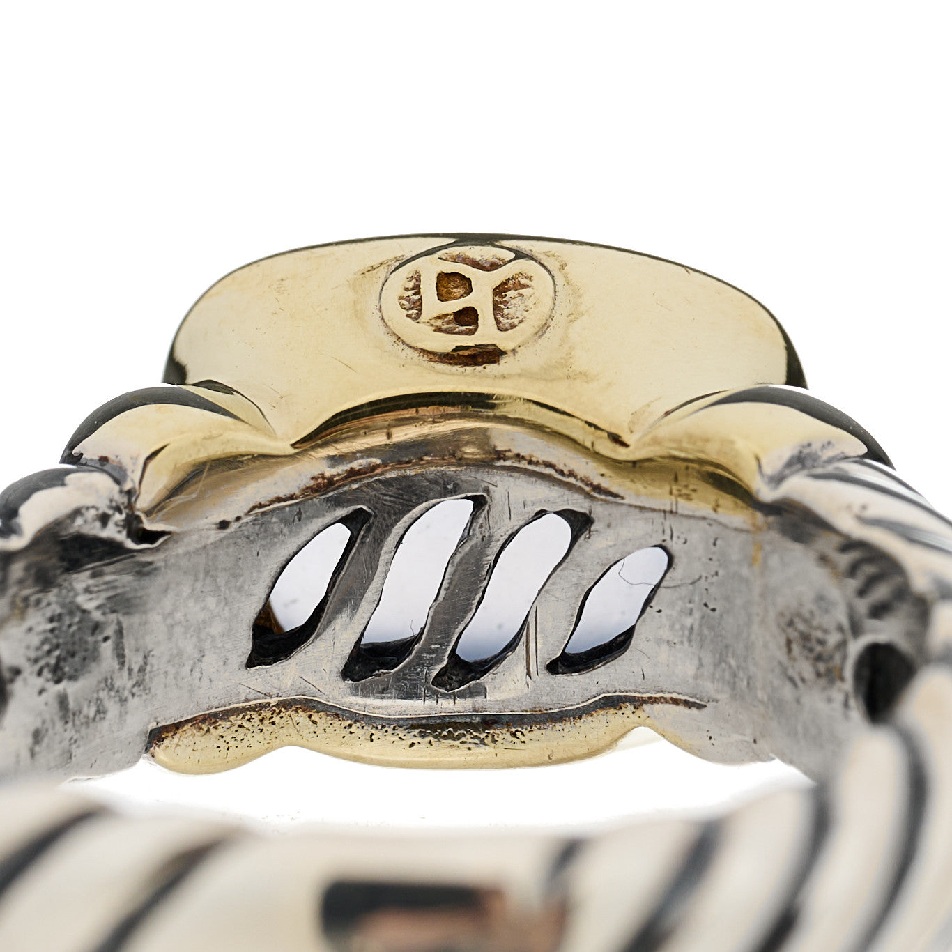David Yurman Sterling Silver 14K Yellow Gold Chalcedony 10mm Noblesse Ring 53 6.25 5 of 6