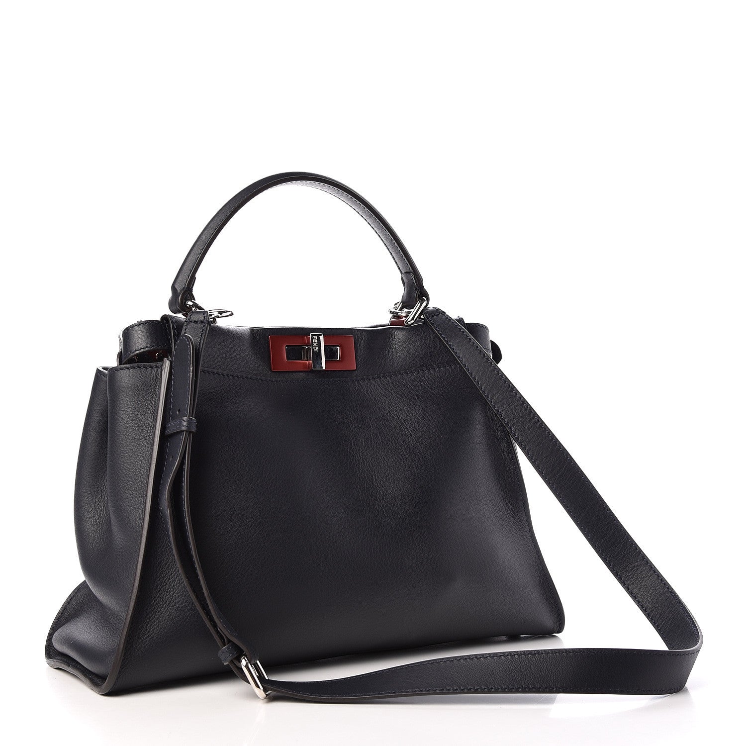 Fendi Vitello Seta Shiny Nappa Medium Peekaboo Iconic Satchel Blue Notte Ardesia 3 of 9