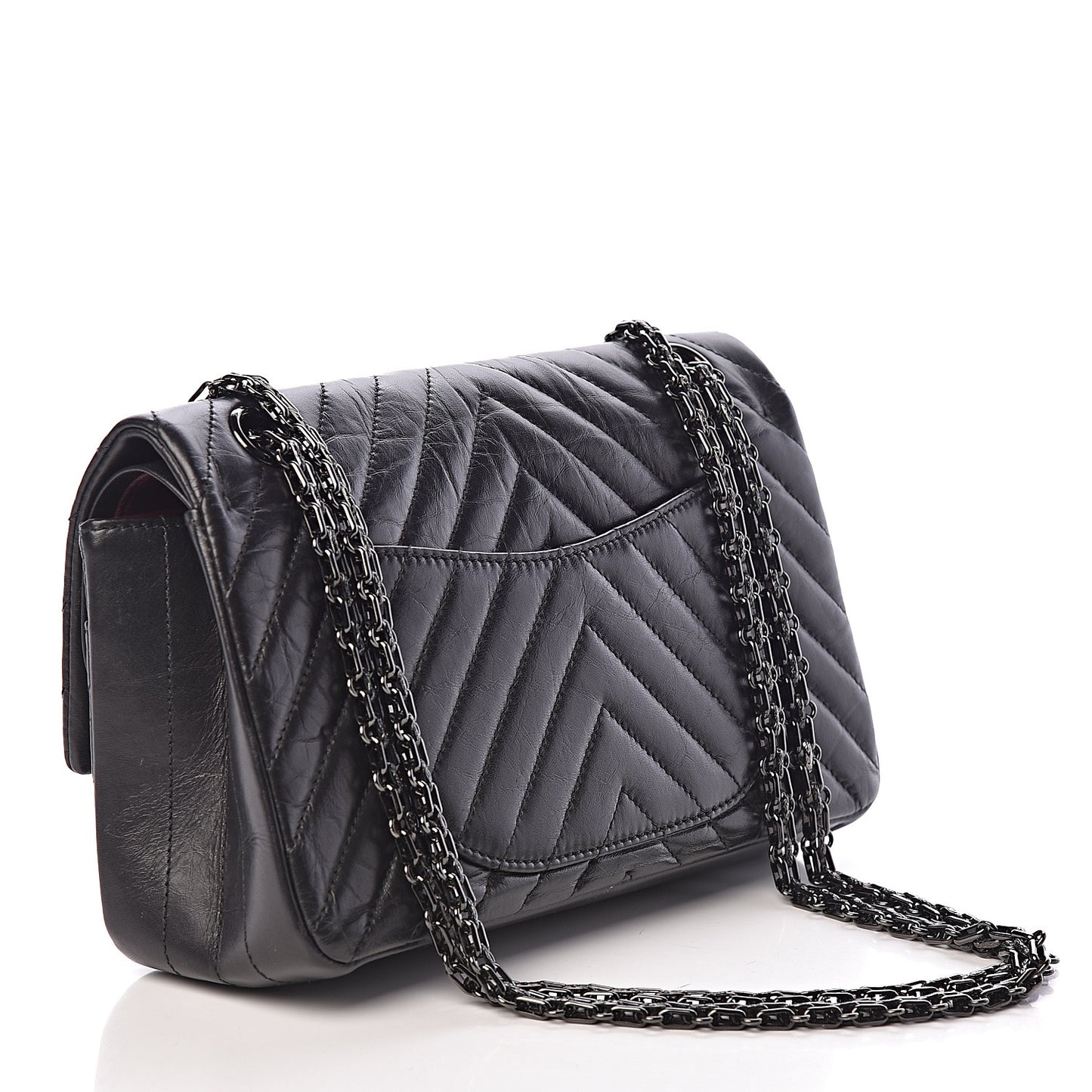 Aged Calfskin Chevron Quilted 2.55 Reissue 225 Flap So Black