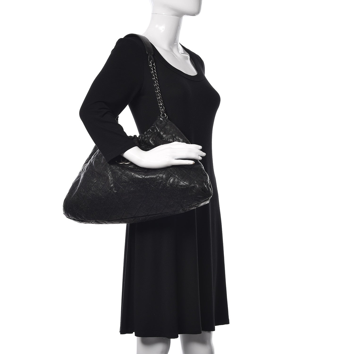 Chanel Distressed Glazed Caviar Quilted Medium Elastic Tote Black 2 of 11