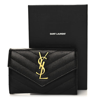 Saint Laurent Grain De Poudre Matelasse Chevron Small Monogram Envelope Wallet Black 9 of 9
