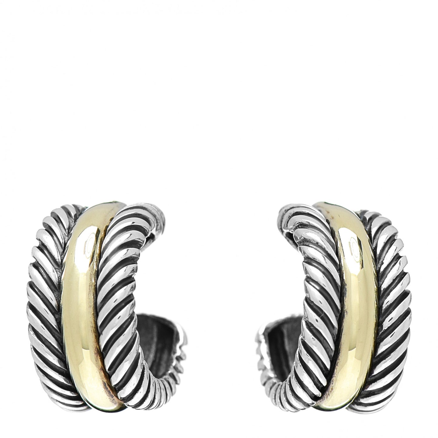 Sterling Silver 14K Yellow Gold 16mm Cable Classics Hoop Earrings