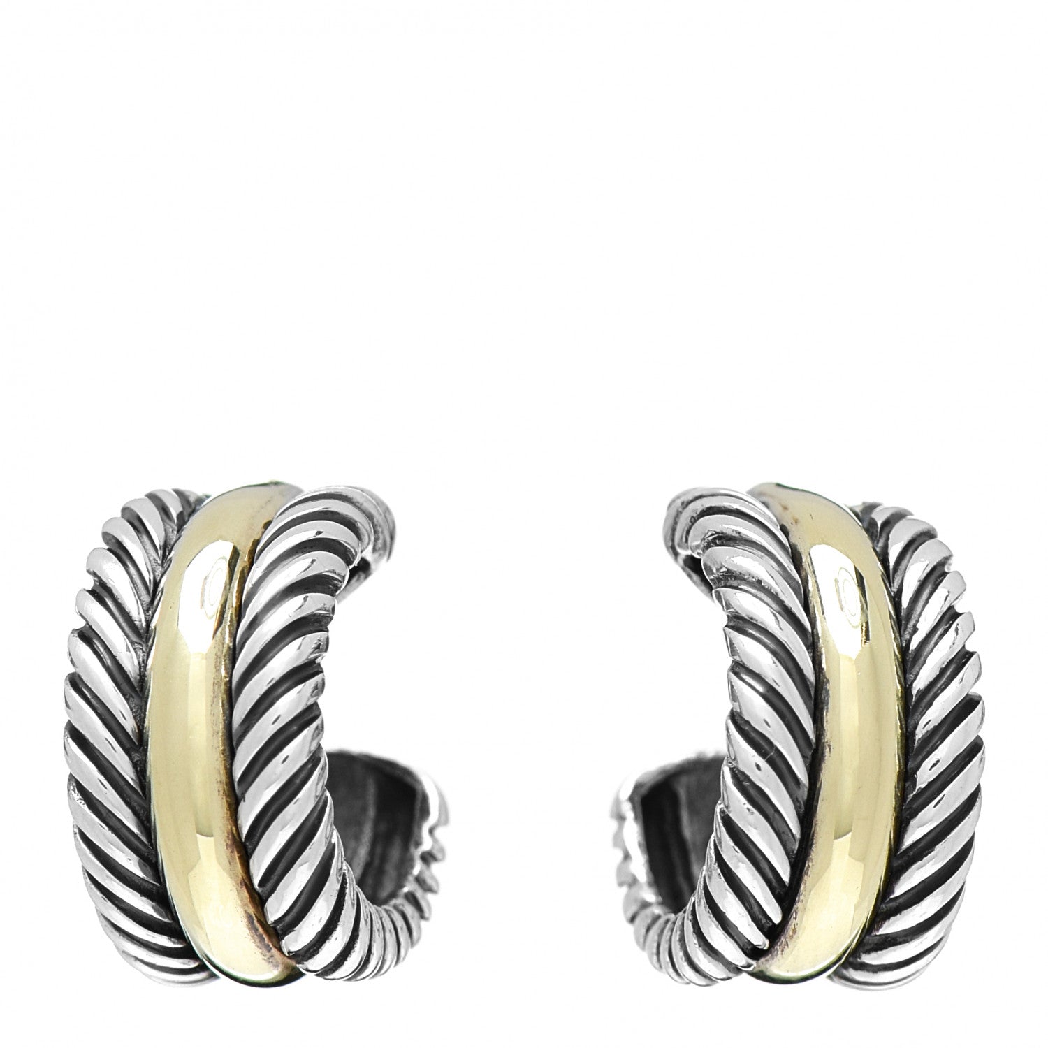 David Yurman Sterling Silver 14K Yellow Gold 16mm Cable Classics Hoop Earrings 1 of 4