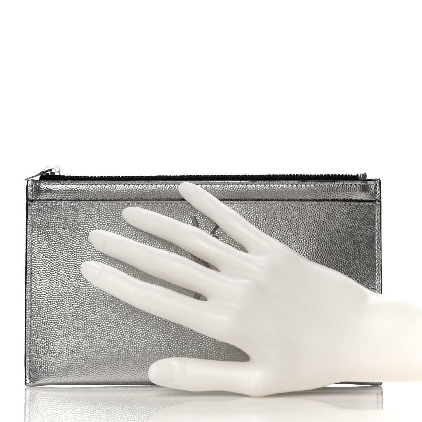 Metallic Grain De Poudre Monogram Bill Pouch Argento