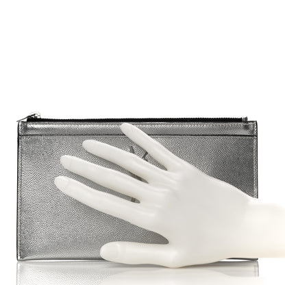 Saint Laurent Metallic Grain De Poudre Monogram Bill Pouch Argento 2 of 10