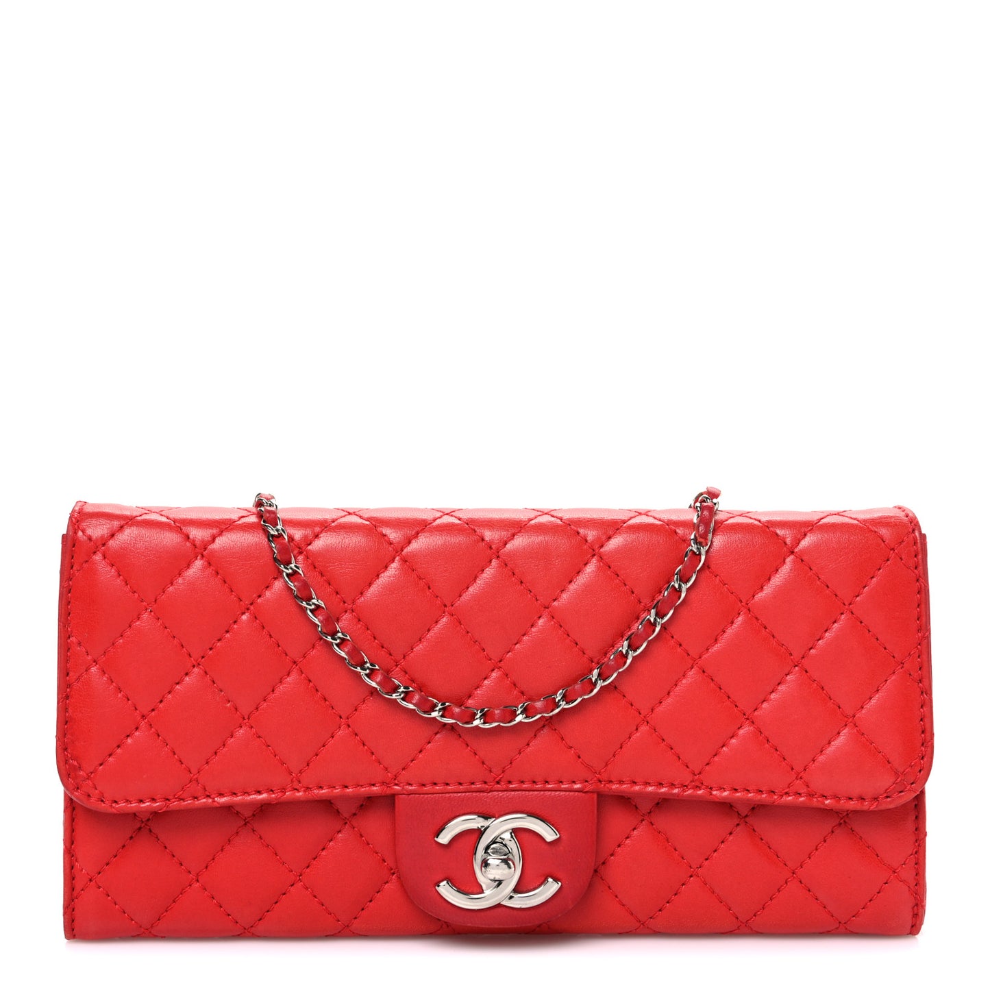 Lambskin Quilted East West Flap Clutch Red