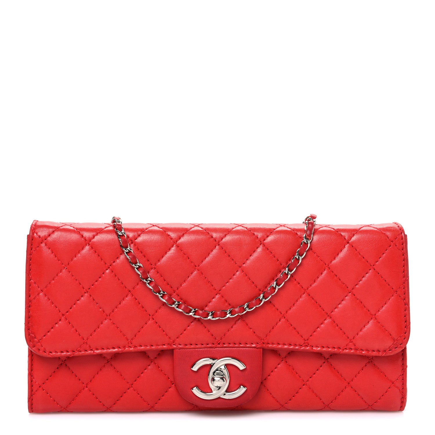 Chanel Lambskin Quilted East West Flap Clutch Red 1 of 11