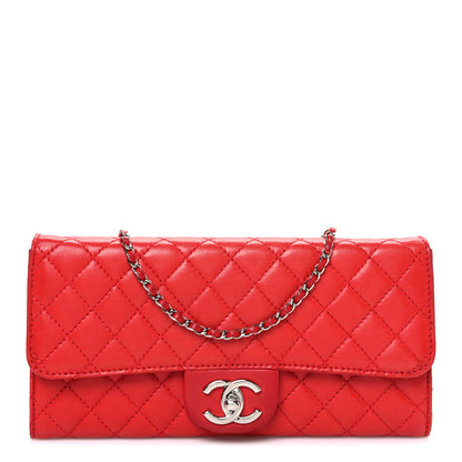 Chanel Lambskin Quilted East West Flap Clutch Red 1 of 11