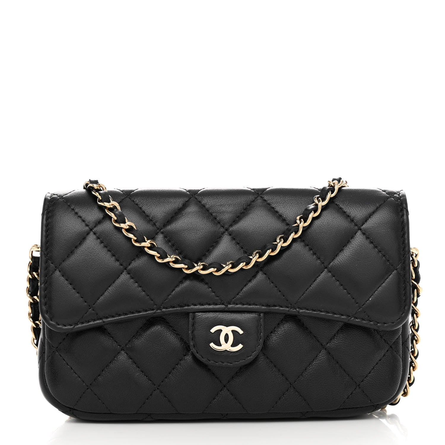 Chanel Lambskin Quilted Flap Phone Holder With Chain Black 1 of 13