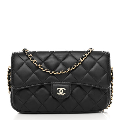 Chanel Lambskin Quilted Flap Phone Holder With Chain Black 1 of 13