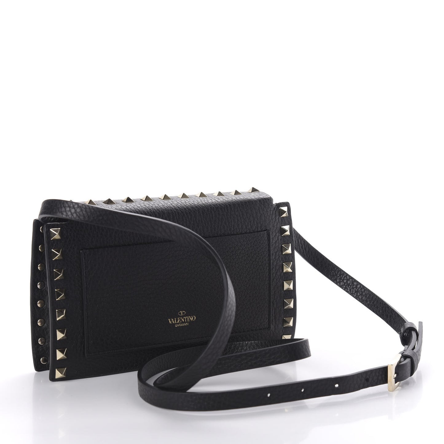 Pebbled Calfskin Small Rockstud Overlay Flap Shoulder Bag Black