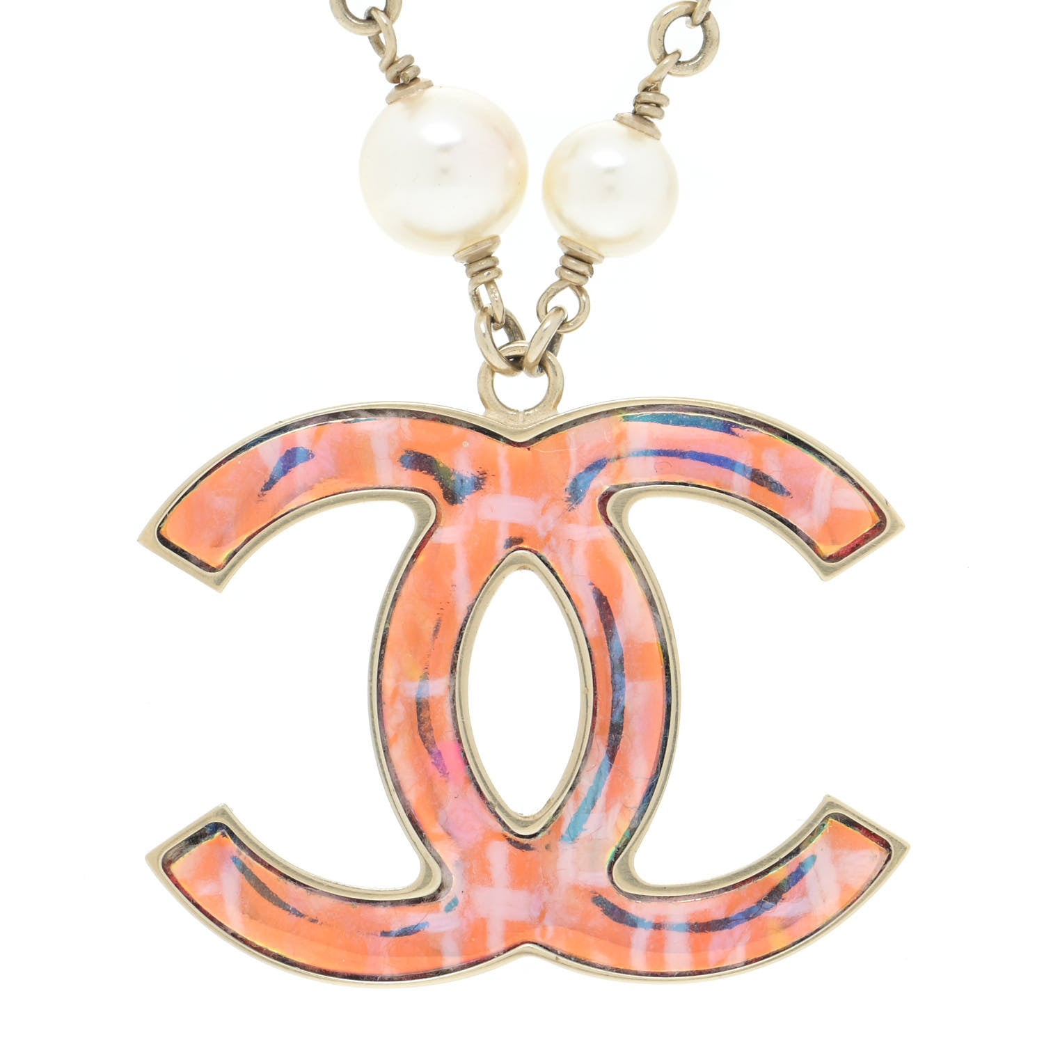 Chanel Iridescent Enamel Pearl CC Short Necklace Pink Gold 4 of 7