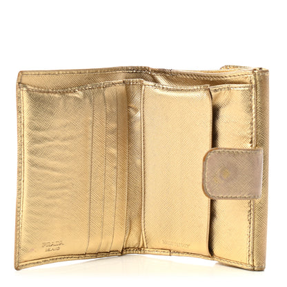 Prada Metallic Saffiano Compact Flap Wallet Gold 5 of 14