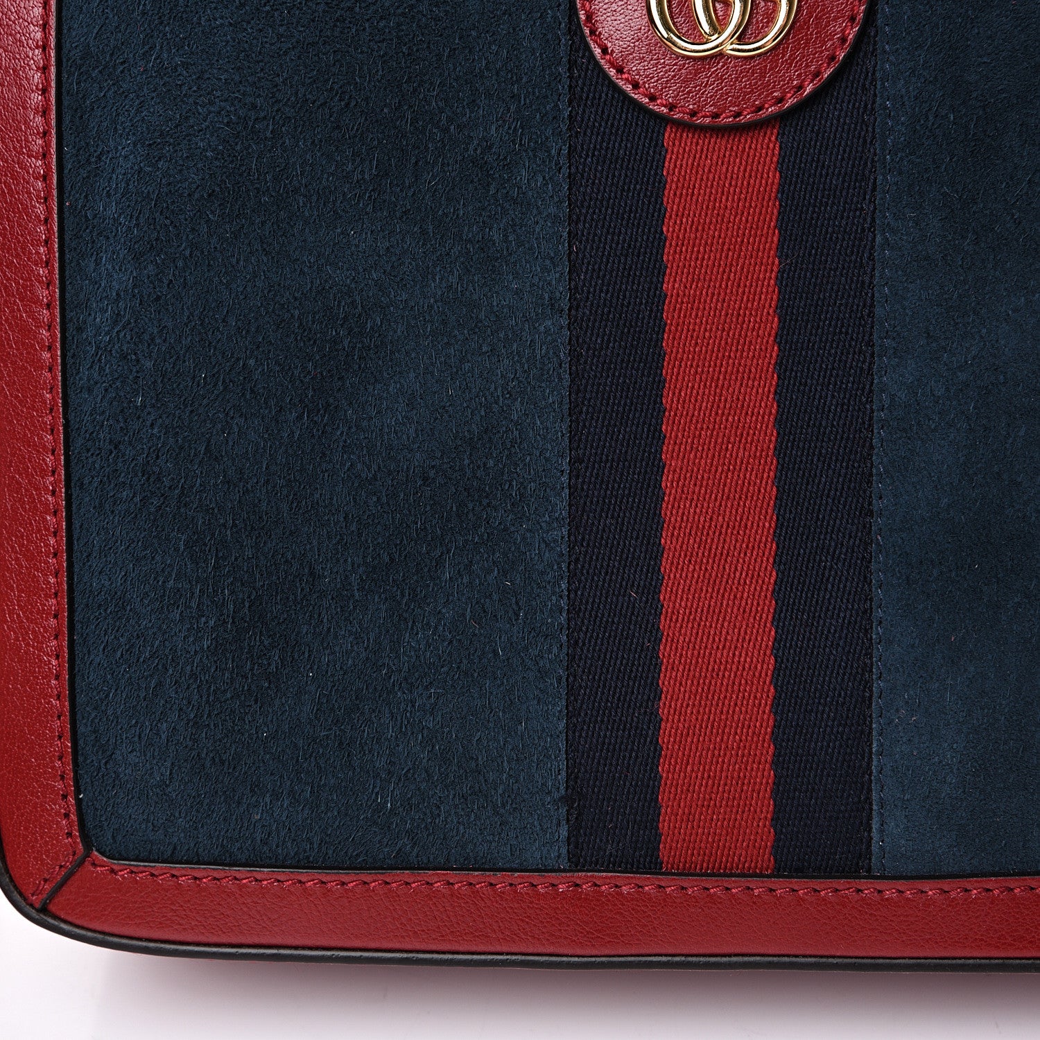 Gucci Suede Calfskin Web Small Ophidia Top Handle Shoulder Bag New Blue Romantic Cherry 11 of 12