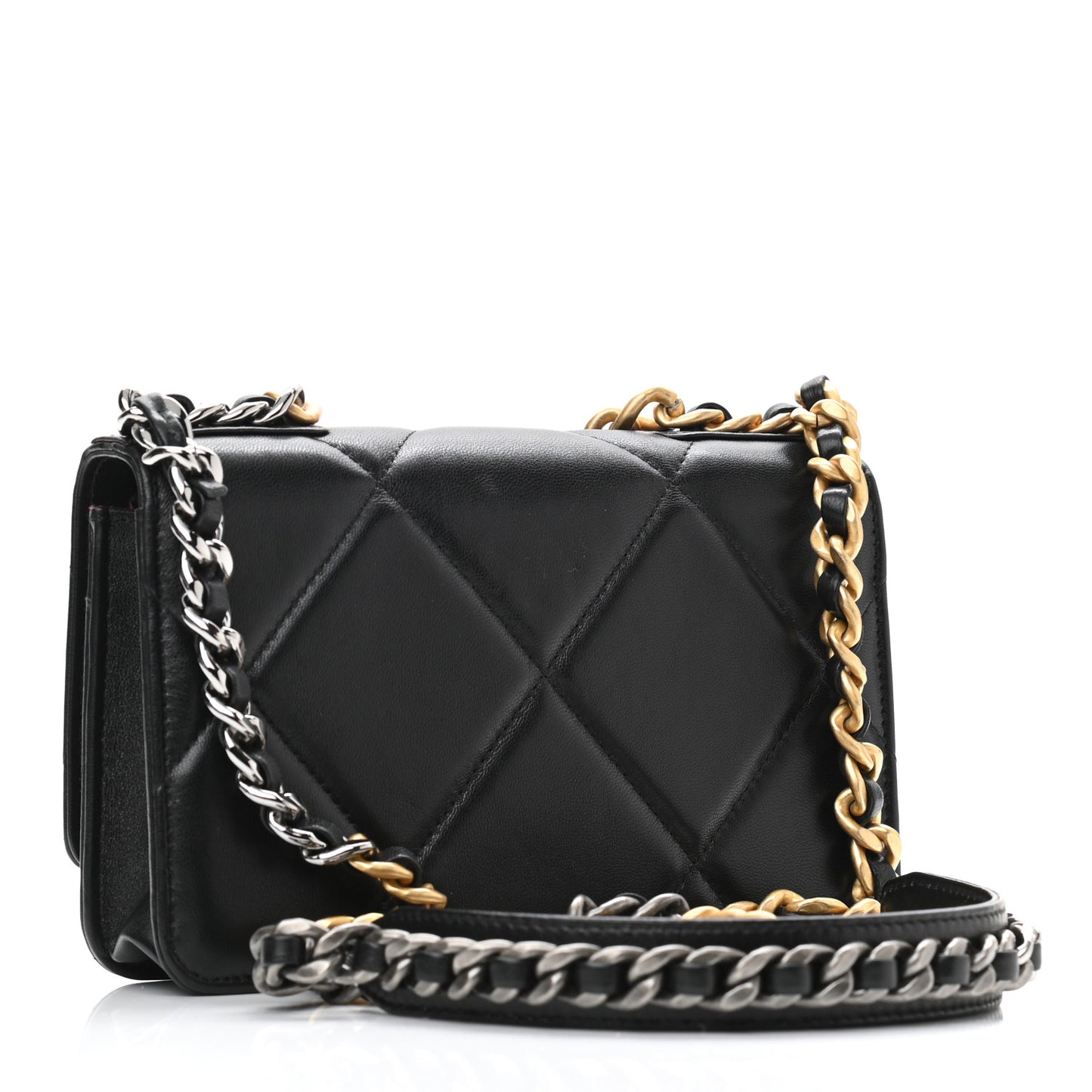 Lambskin Quilted Chanel 19 Wallet On Chain WOC Black
